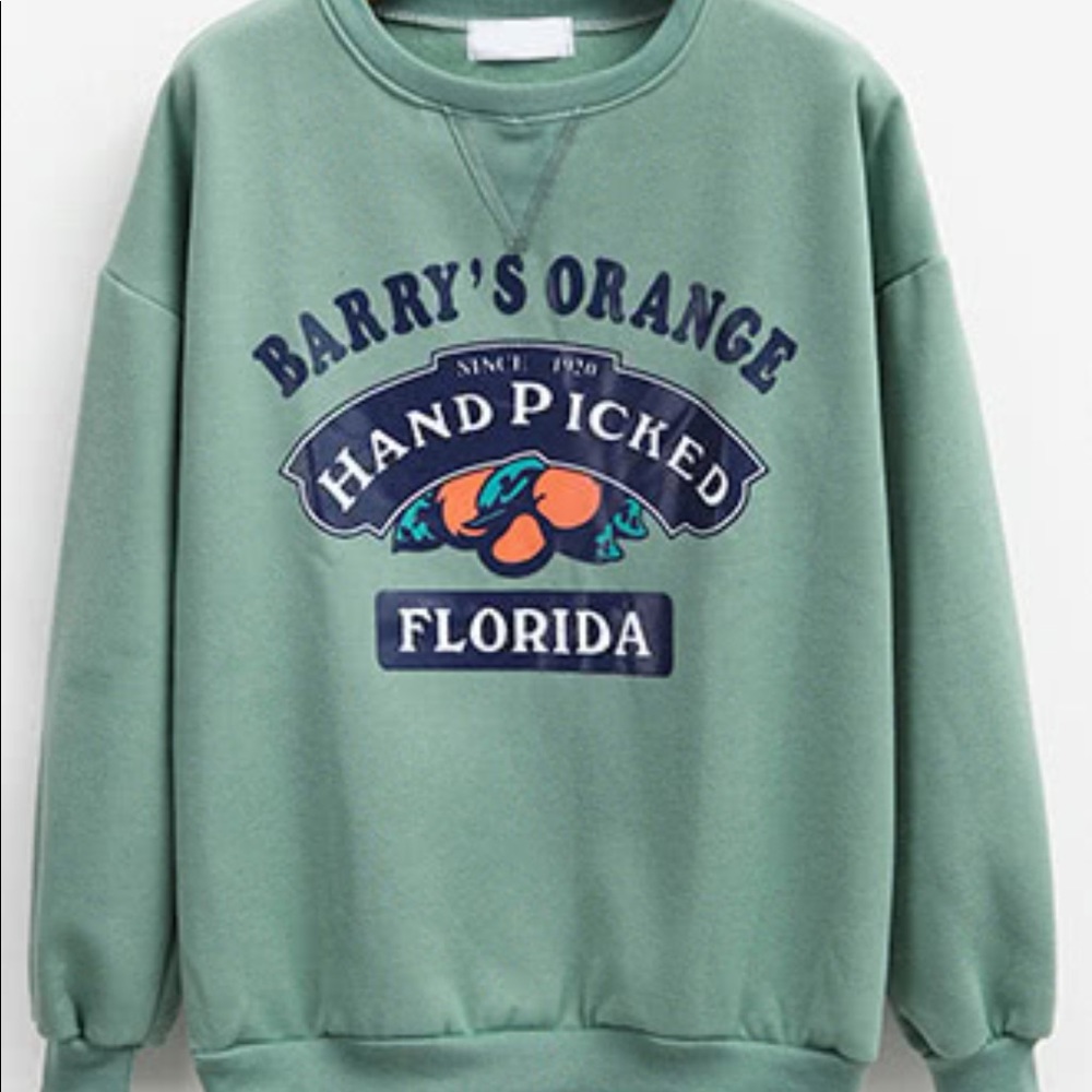 Orange Print Loose Green Sweatshirt